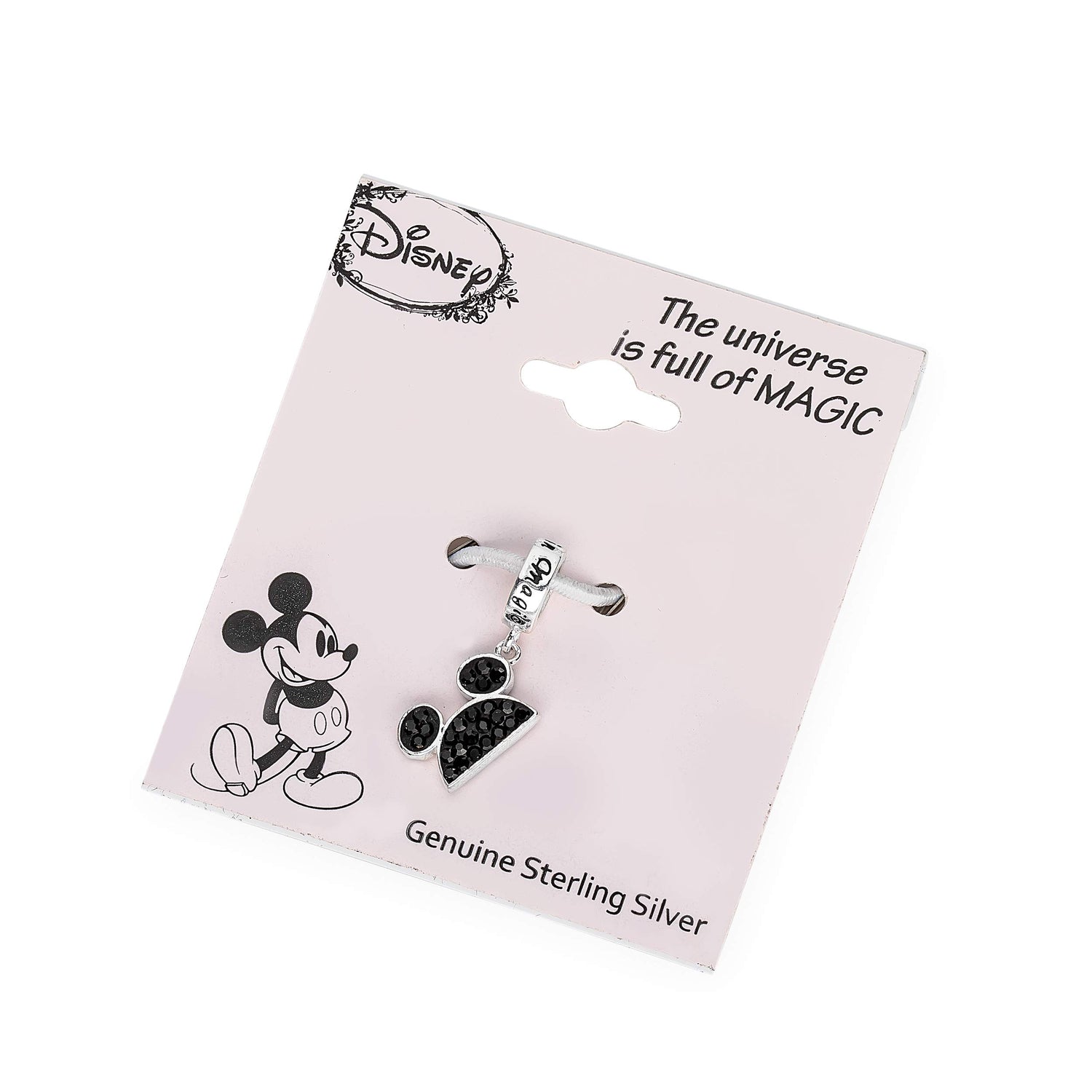 Disney Mickey Mouse Sterling Silver Black Crystal Ears Dangle Charm Bead