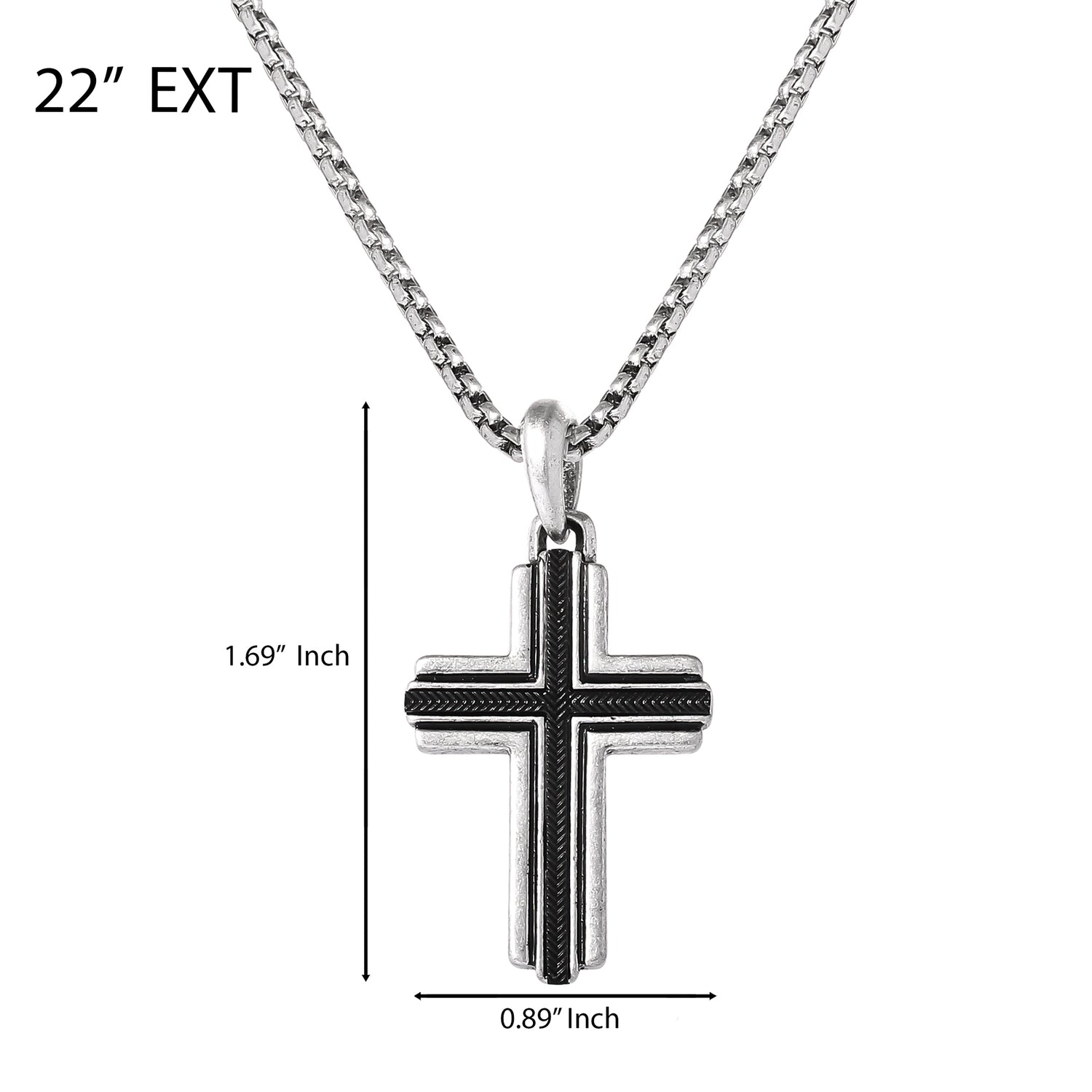 Lucky Brand Stainless Steel Cross Necklace for Men 24", Two-Tone Pendant Necklace, Cross Jewelry