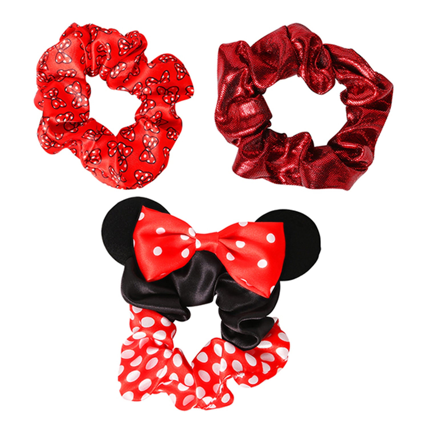 Minnie Mouse Scrunchies 3-Piece Official License, Disney Hair Accessories