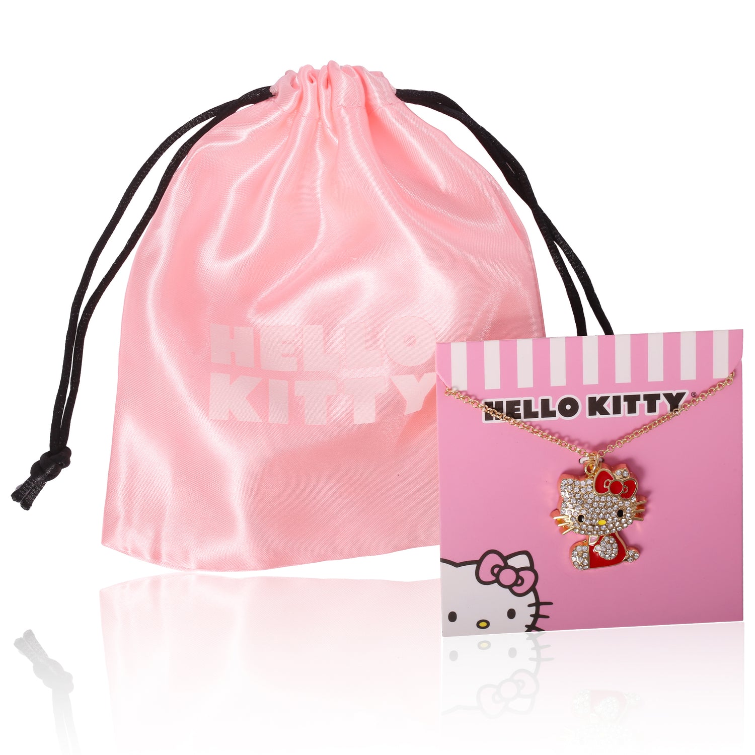 SALLY ROSE Hello Kitty Red Enamel and Pave Crystal Pendant Necklace Official License, Gold-Tone 16+3 Hello Kitty Necklace, Sanrio Gifts - Red