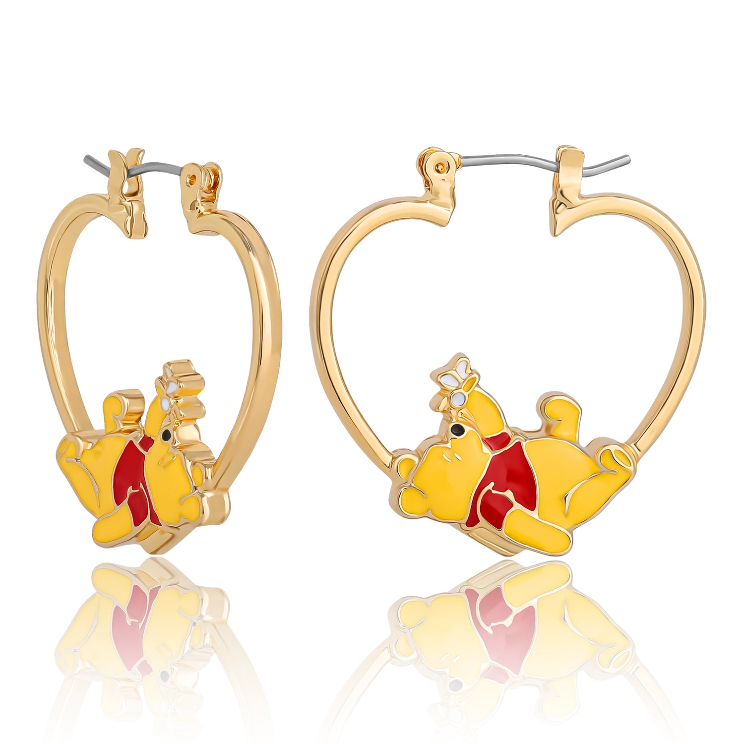 Disney Winnie the Pooh Heart Hoop Earrings, Gold-Tone with Red Enamel