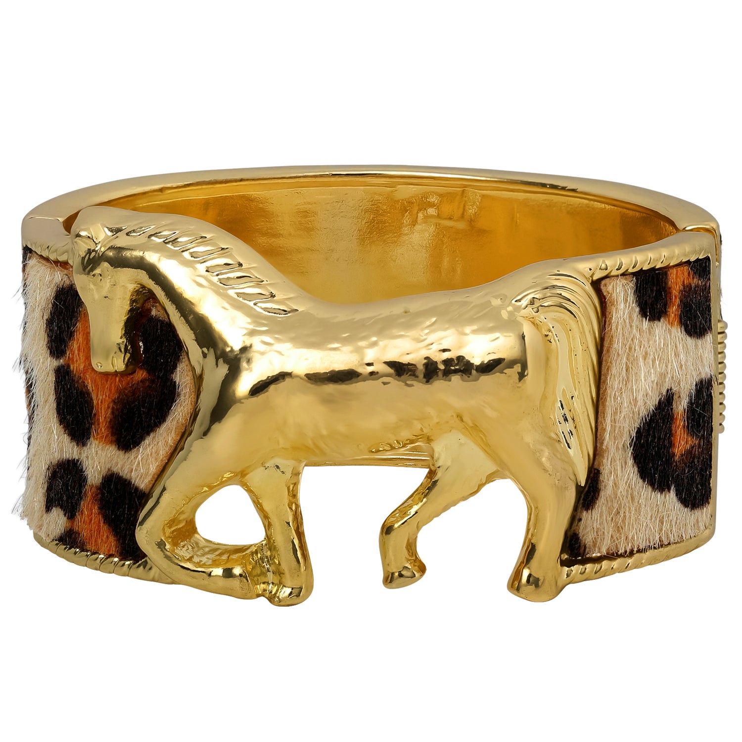 Jessica Simpson Gold-Tone Horse Bracelet Bangle, Leopard Print