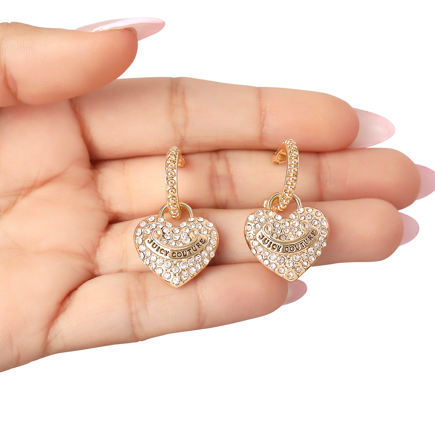 Juicy Couture Dangling Heart Charm Hoop Earrings
