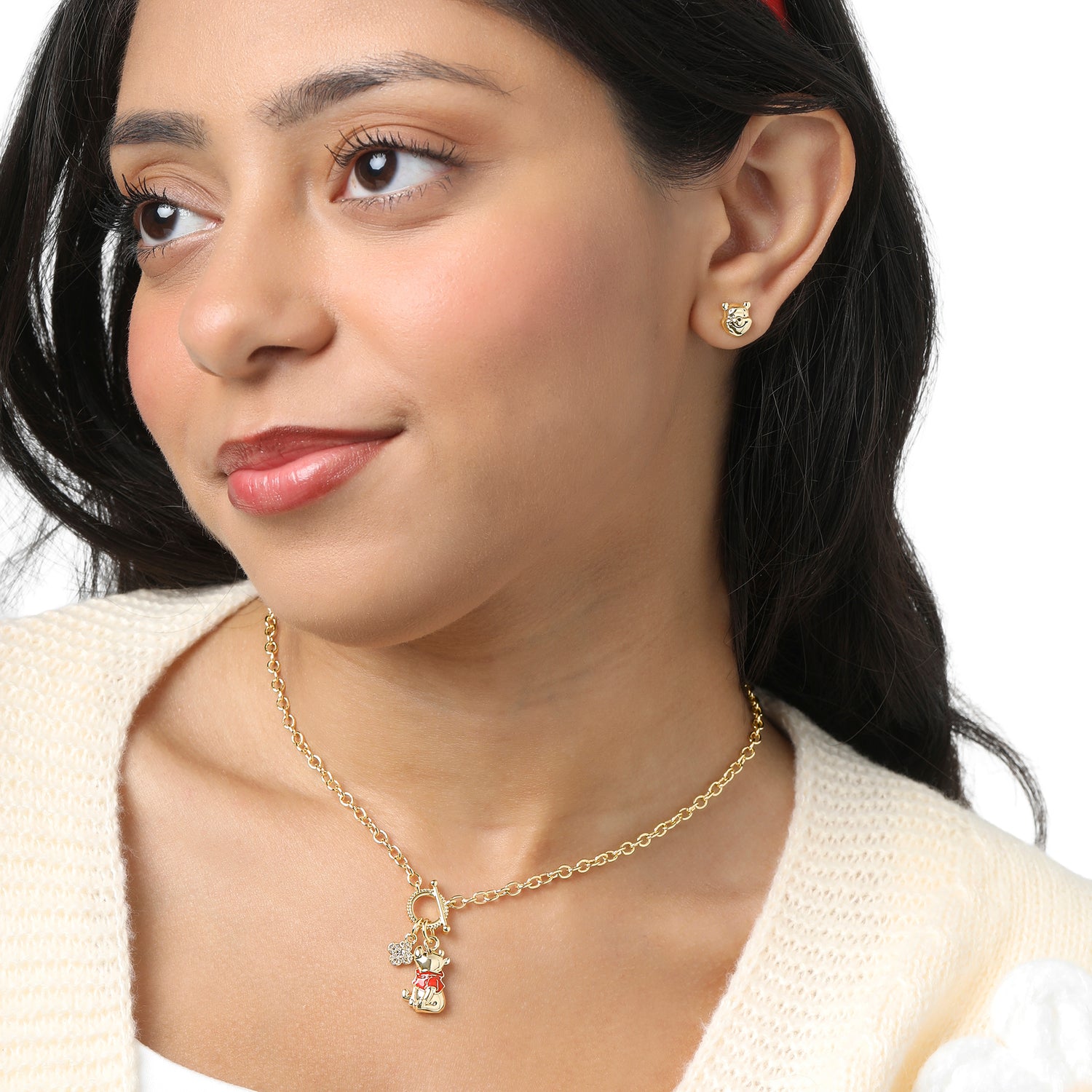 Winnie the Pooh Earrings Pack of 5 Official License, 18k Gold Flash Plate