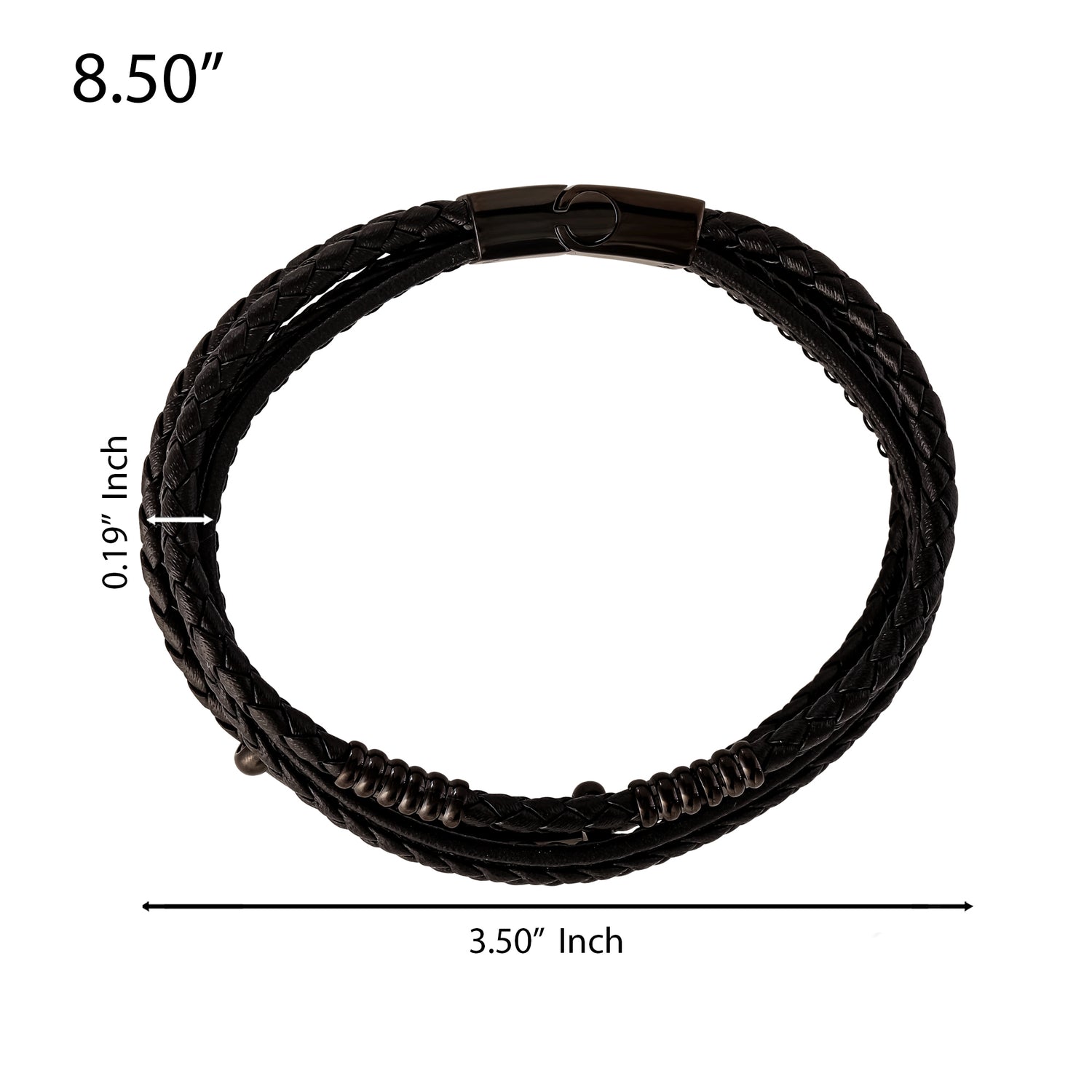 Lucky Brand Stainless Steel Triple Row Black Cord Bracelet - 8.25" - IP Black-Plated Finish