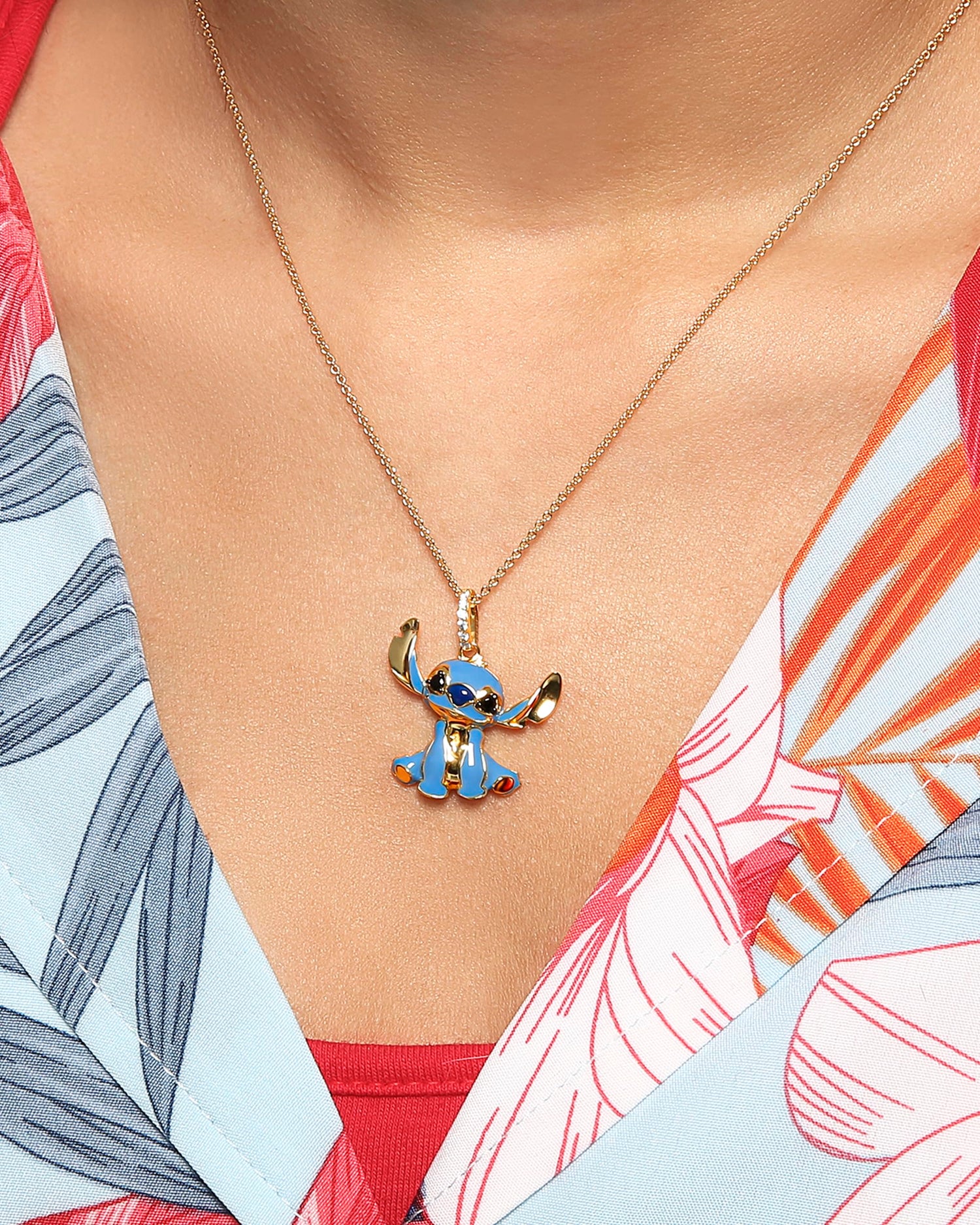 Disney Womens Stitch Necklace 18", Official License Flash Plated Necklace with Stitch Pendant