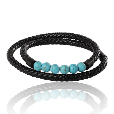 Lucky Brand Leather & Turquoise Beaded Bracelet - 16.5''