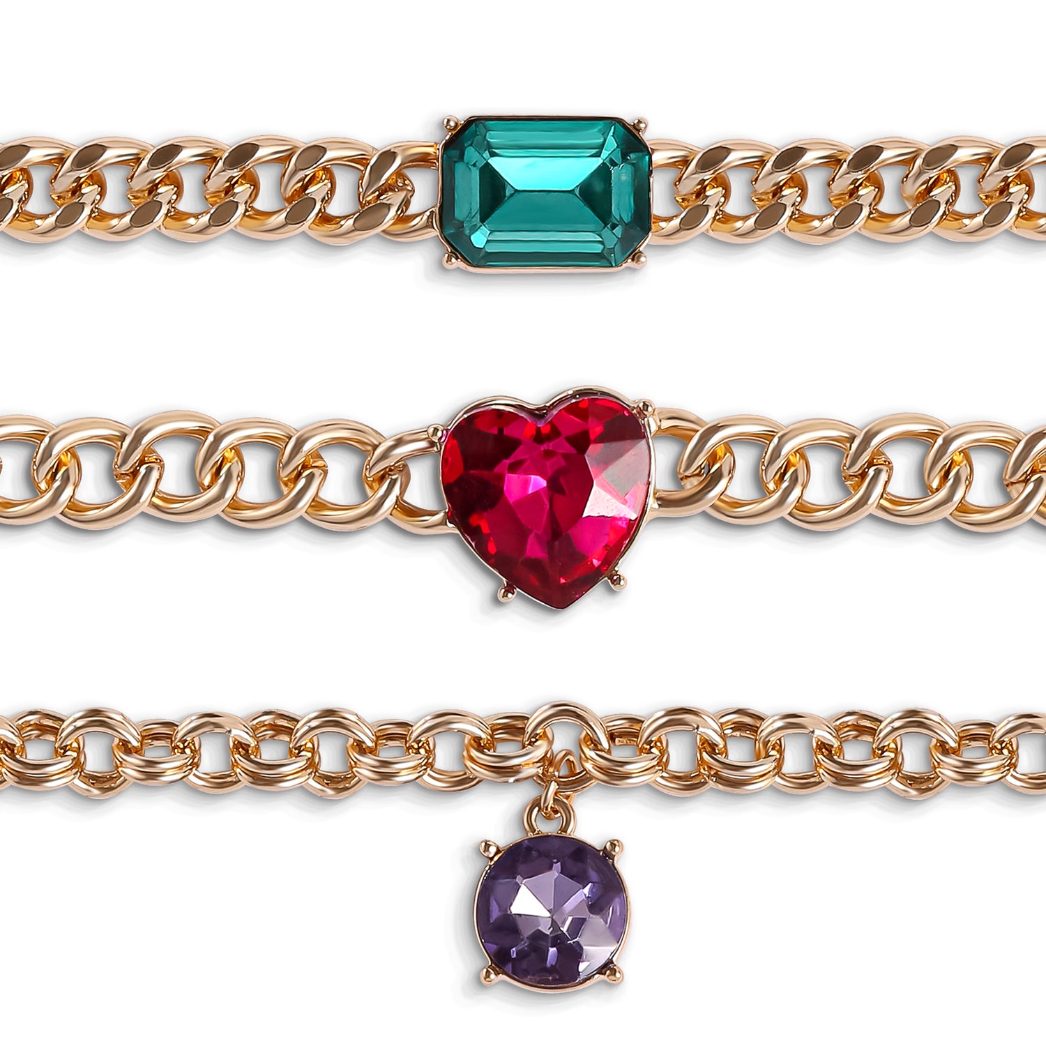 Jessica Simpson 3-Piece Chunky Gemstone Chain Bracelet Set