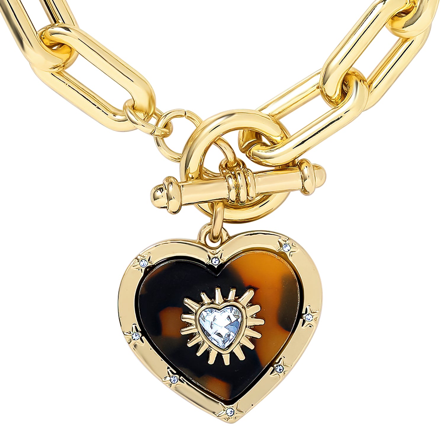 Jessica Simpson Heart Charm Bracelet Chunky Gold-Tone, Toggle Closure