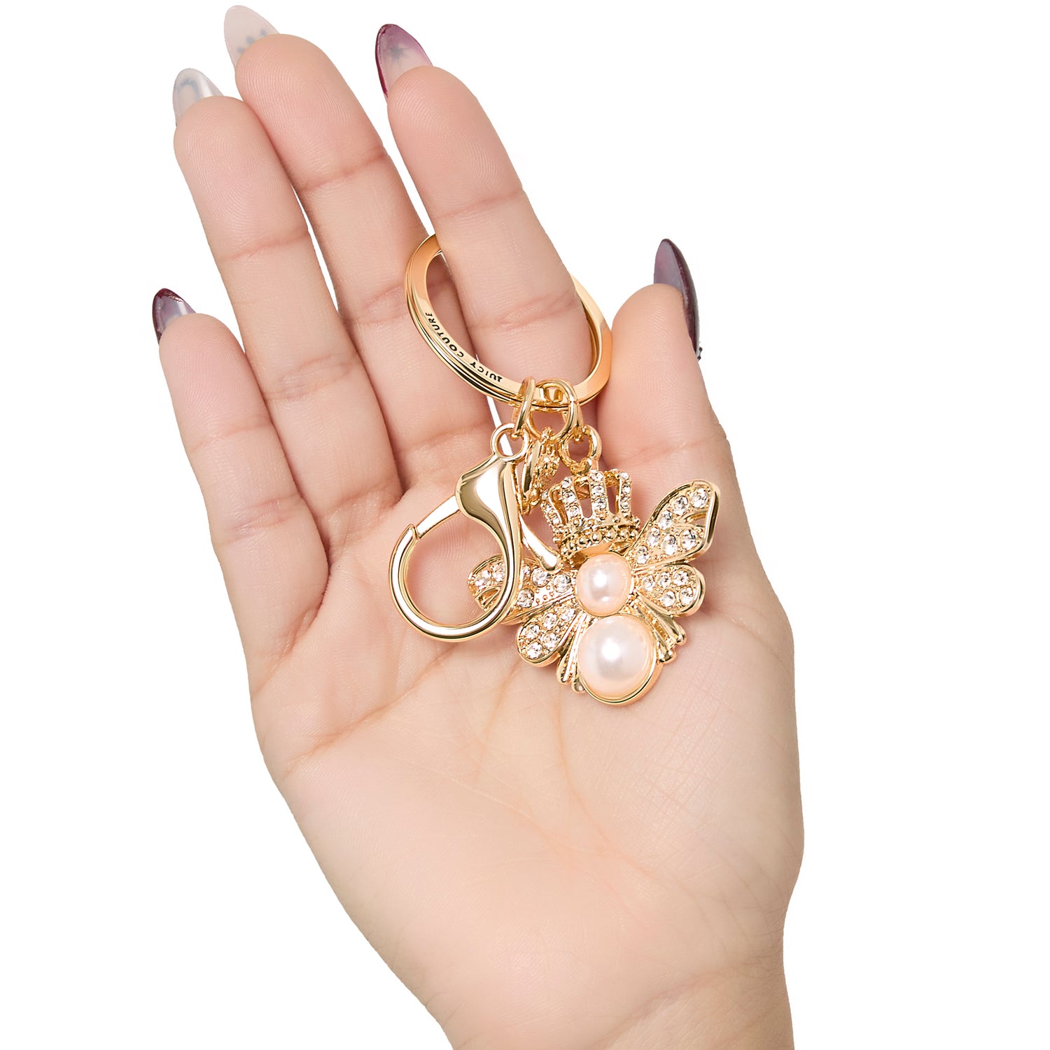 Juicy Couture Queen Bee Keychain With Rhinestones and Faux Pearls, Bee Gifts for Women