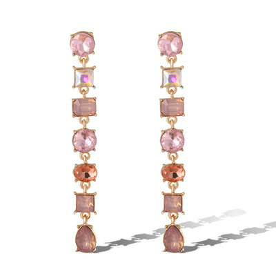 Jessica Simpson Light Pink Crystal Linear Drop Earrings in Gold-Tone
