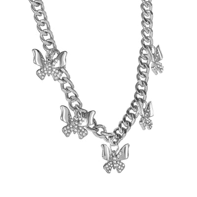 Jessica Simpson Silver-Tone Butterfly Charm Curb Chain Necklace