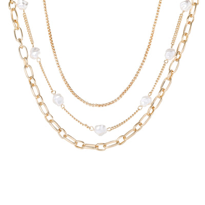BCBG Layered Pearl Drop Chain Necklace
