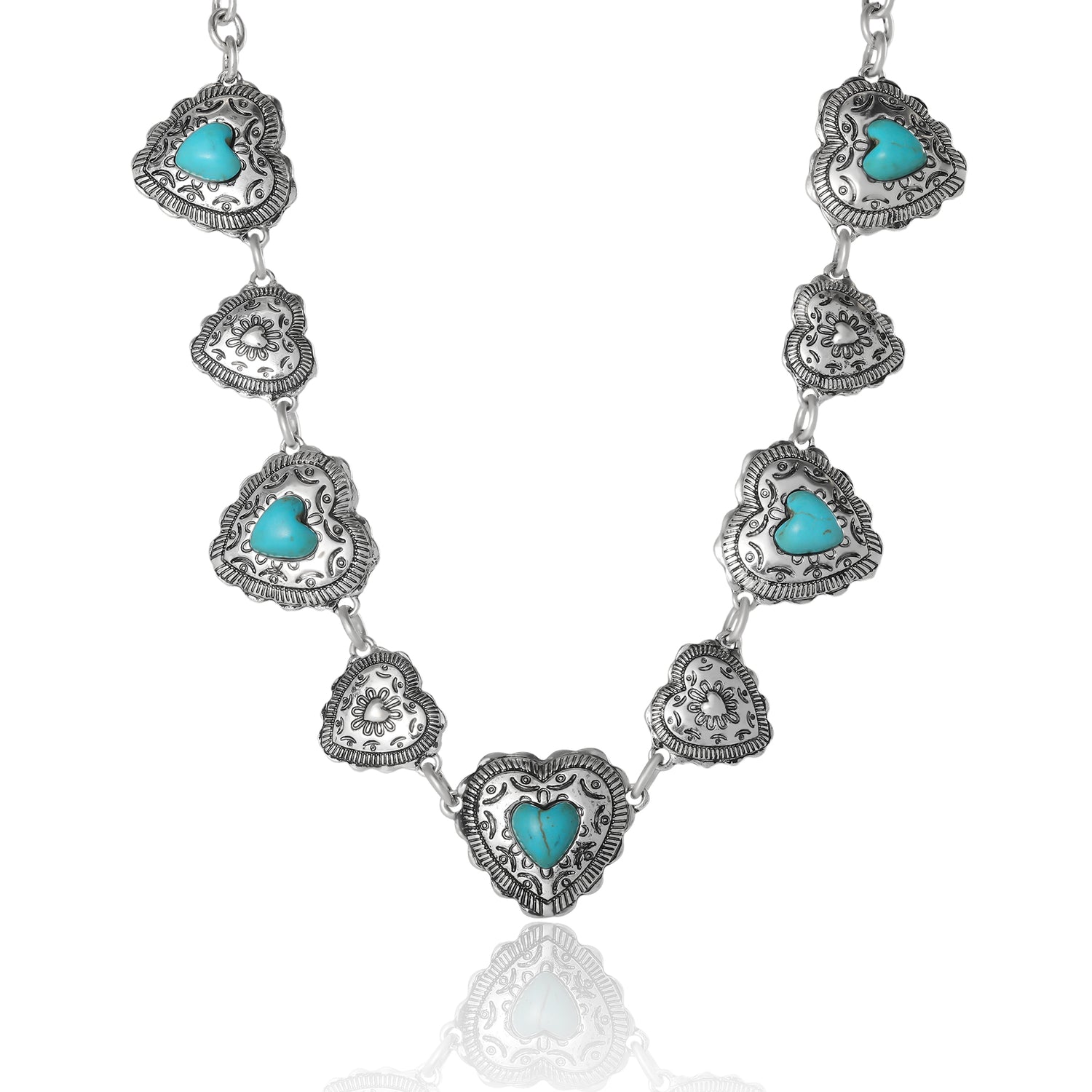 JS Jessica Simpson Turquoise Concho Statement Necklace Antique Silver Tone
