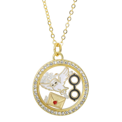 Harry Potter Envelope and Hedwig Owl Shaker Pendant Necklace with Crystals - 18"+1"