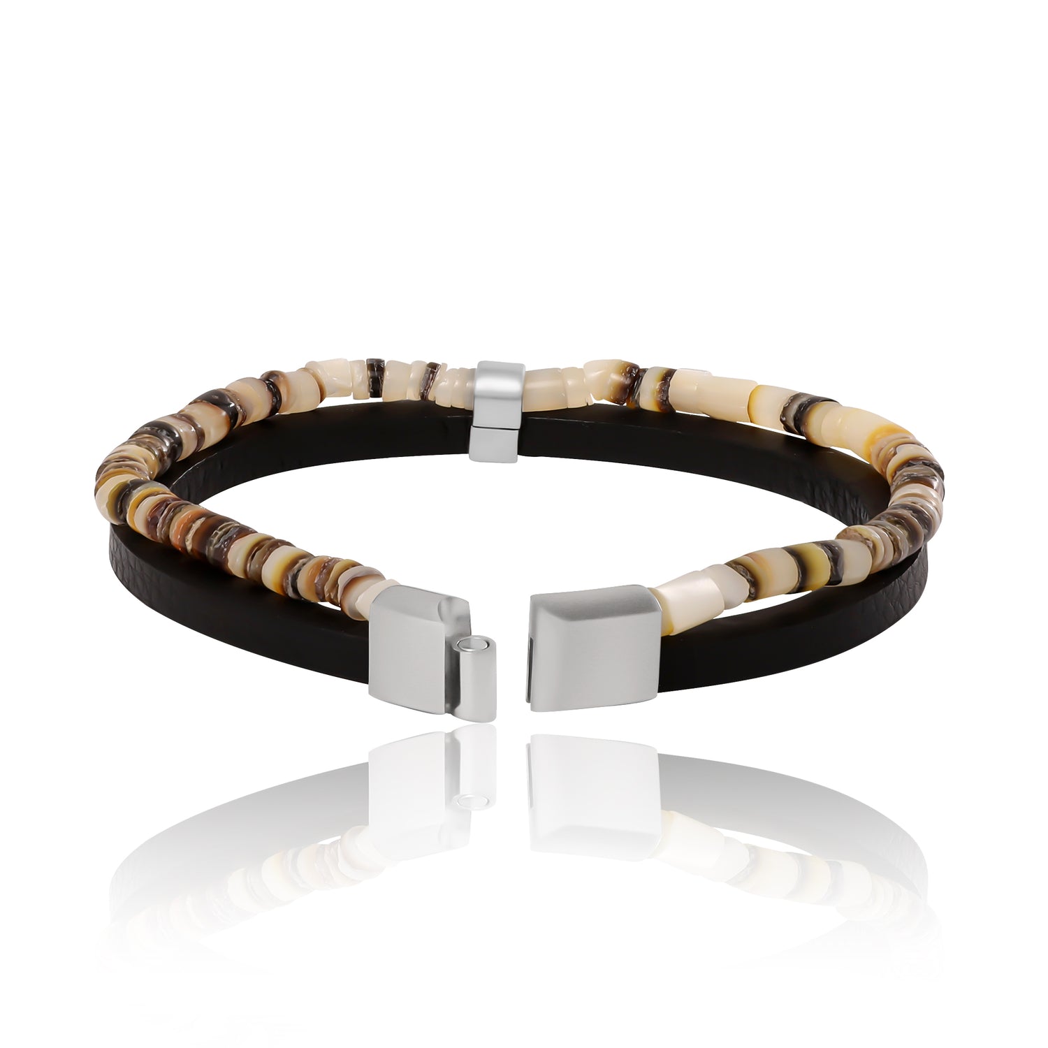 Lucky Brand Mens Layered Bracelet with Wood Beads and Strap