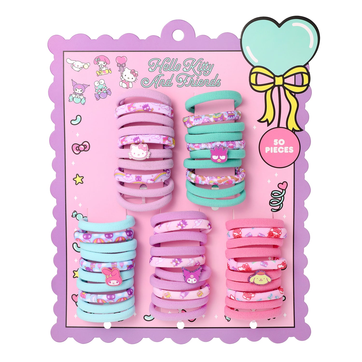 Hello Kitty and Friends Hair Ties in Bulk 50 Pieces Official License, Sanrio Hair Accessories with My Melody, Kuromi and More