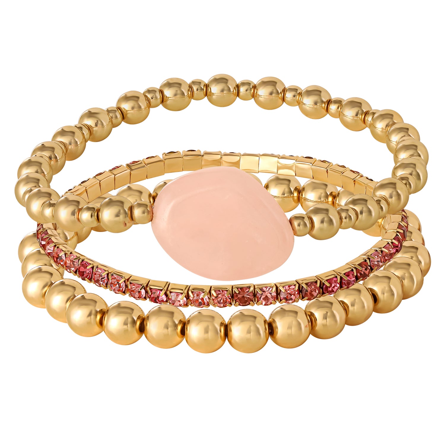 Jessica Simpson 3-Piece Beaded Stretch Bracelet Set - Gemstone & Gold-Tone Accents - Pink