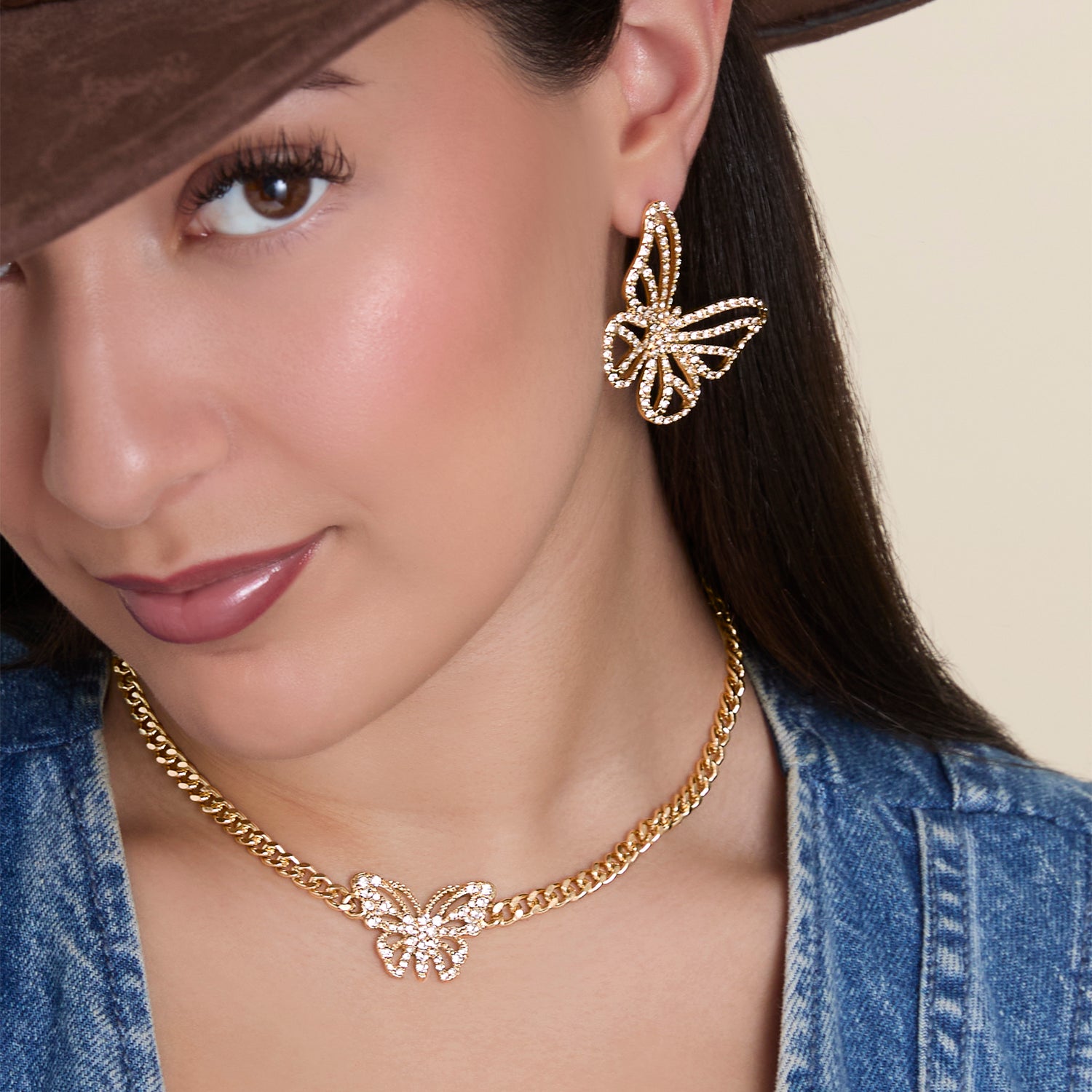 JS Jessica Simpson Textured Butterfly Stud Earrings in Gold-Tone