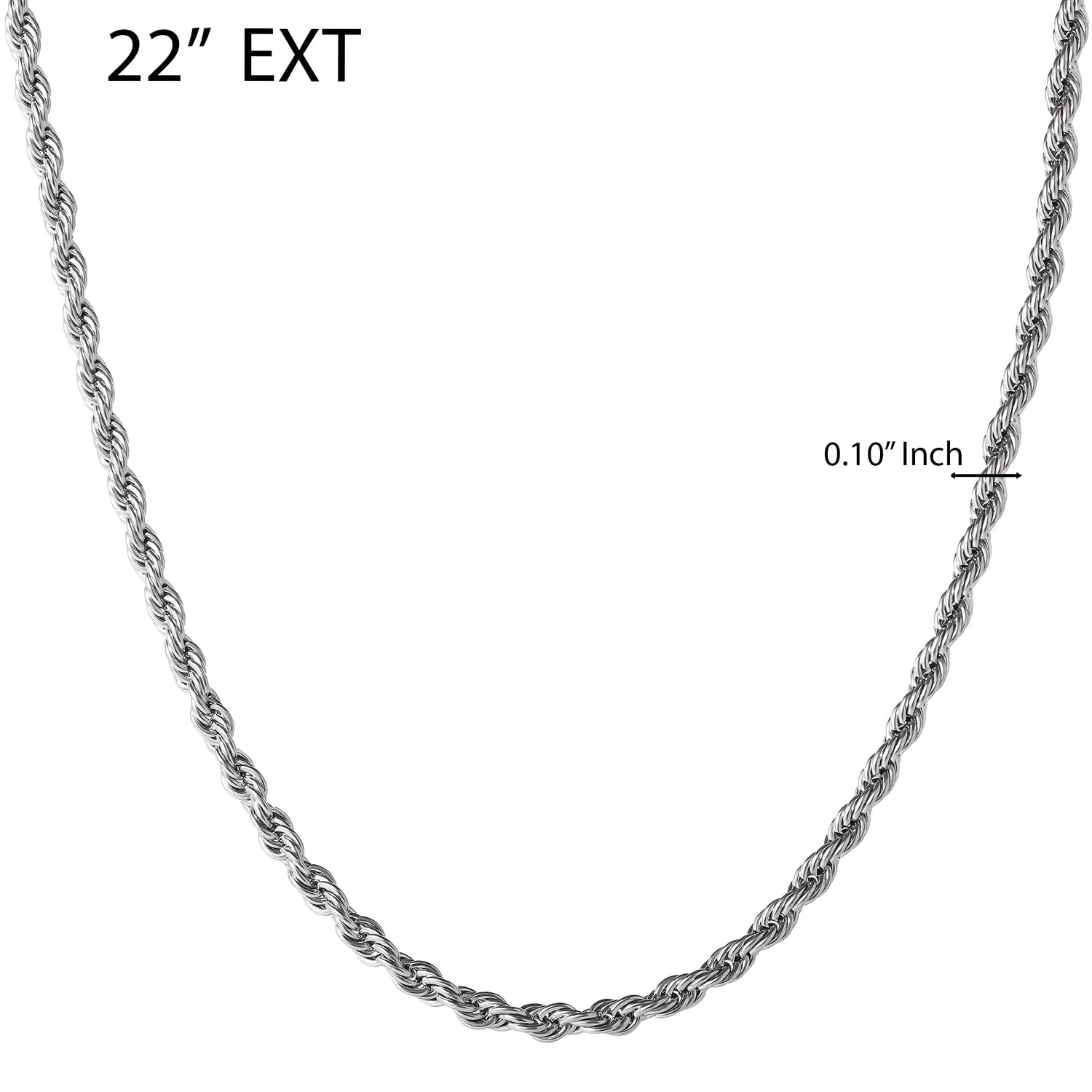 Lucky Brand Stainless Steel (304L) 5MM Rope Chain Necklace 22'' and Bracelet 8.5'' Set