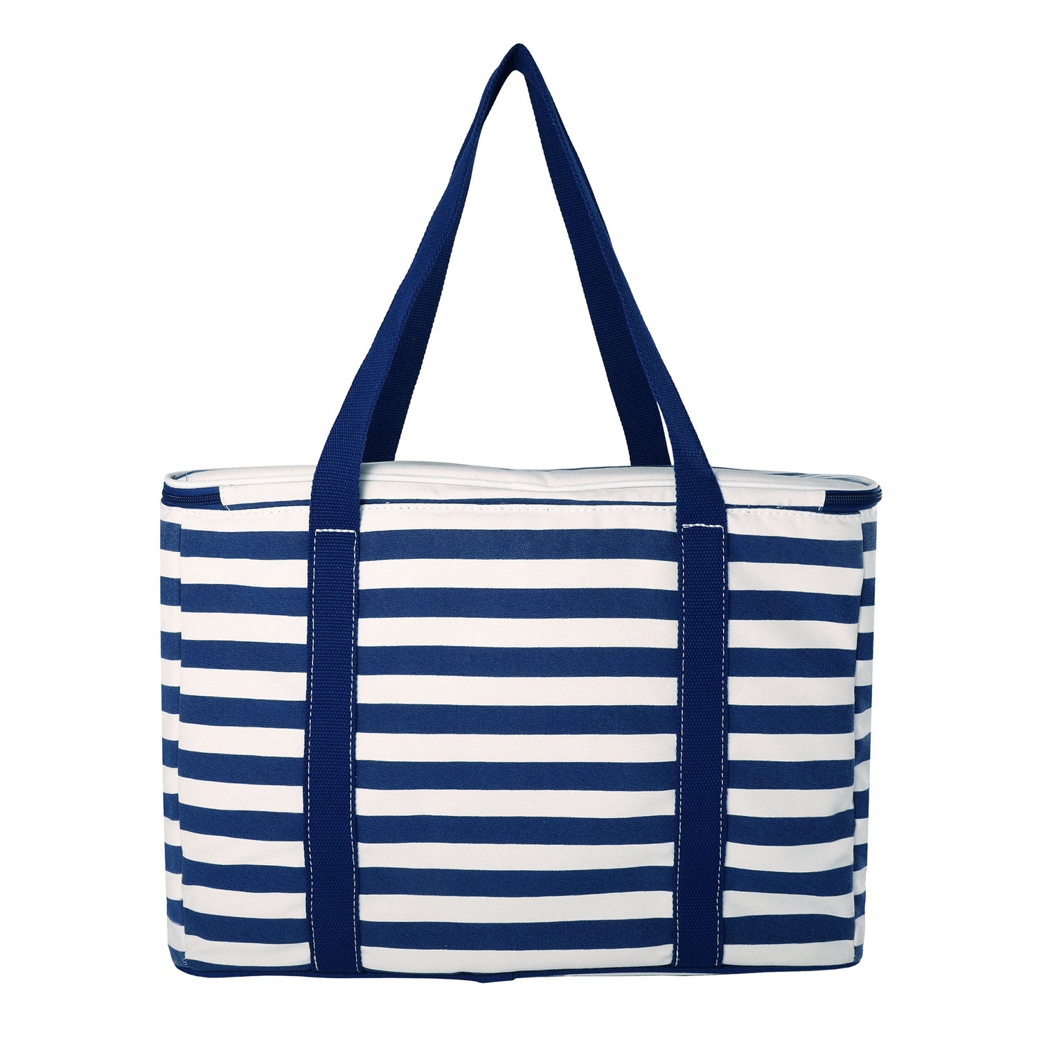 Lands' End Rectangular Large Cooler Bag Insulated 8 Gal, Canvas Soft Cooler with Tote Handles and Zip Closure (Navy Stripe) - Navy Stripe