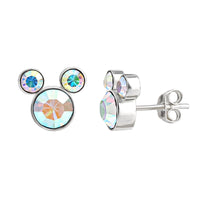 Disney Womens Mickey Mouse Aurora Boreal Crystal Stud Earrings, Sterling Silver Stud Earrings Official License