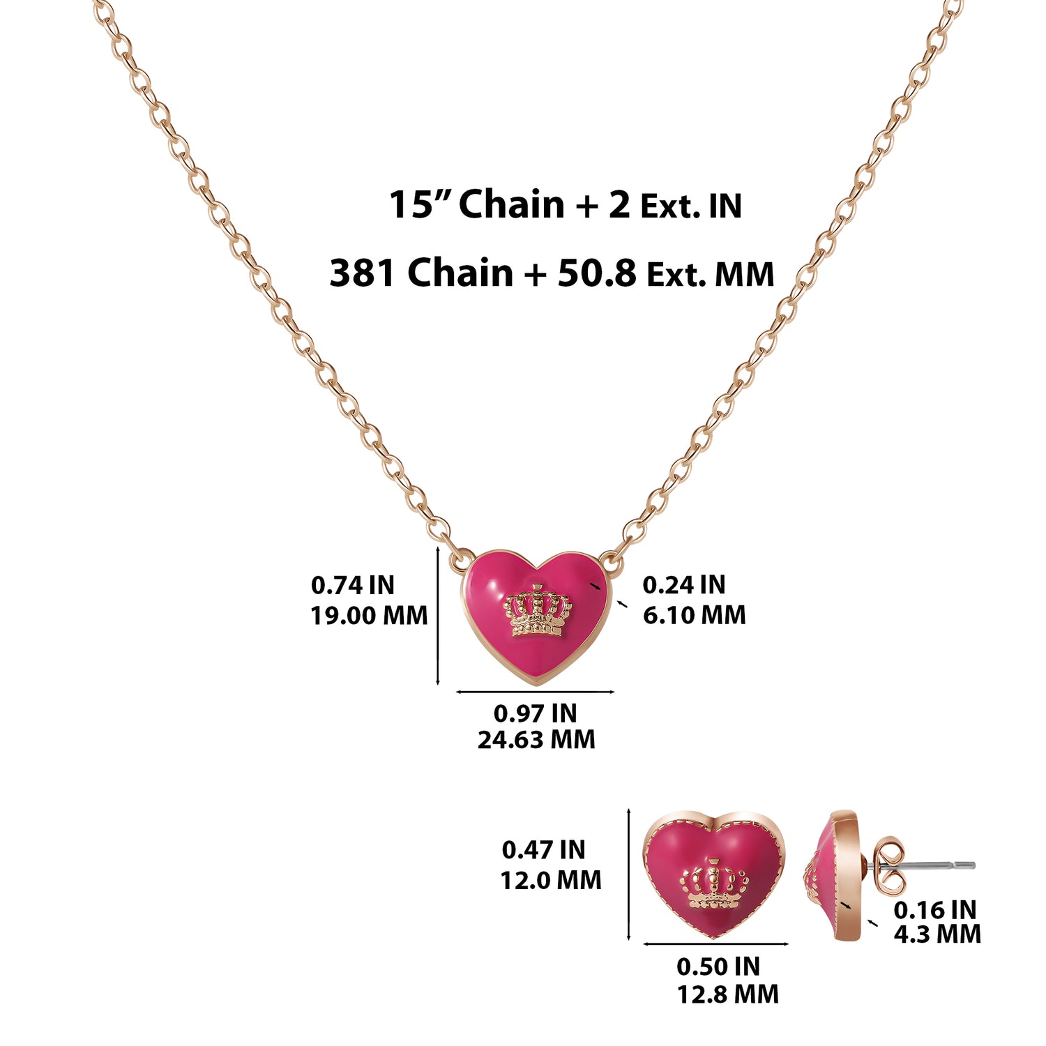 Juicy Couture 15? + 2? Crown Logo Heart Pendant Necklace ? Adjustable