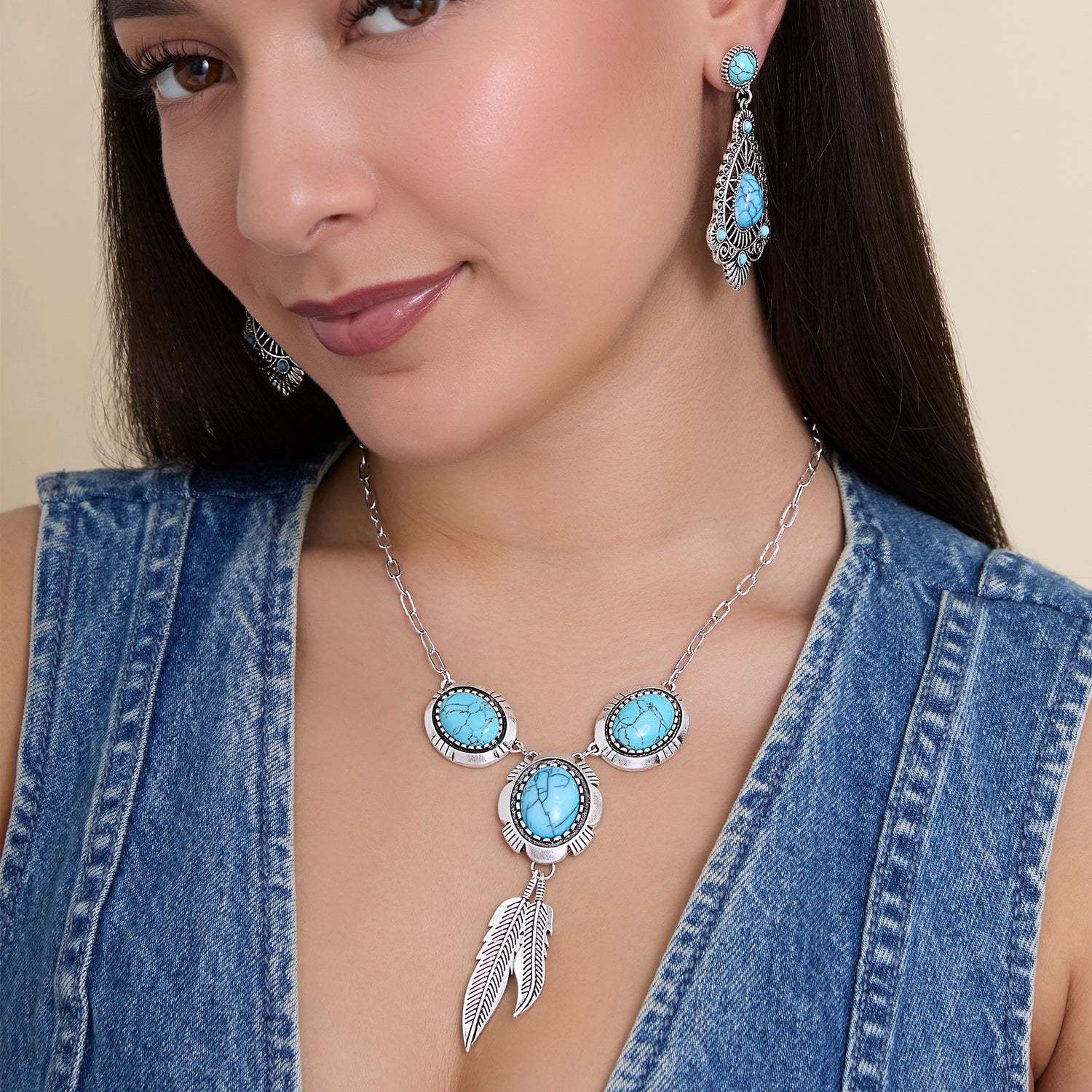 Jessica Simpson Silver-Tone Filigree Teardrop Earrings in Blue
