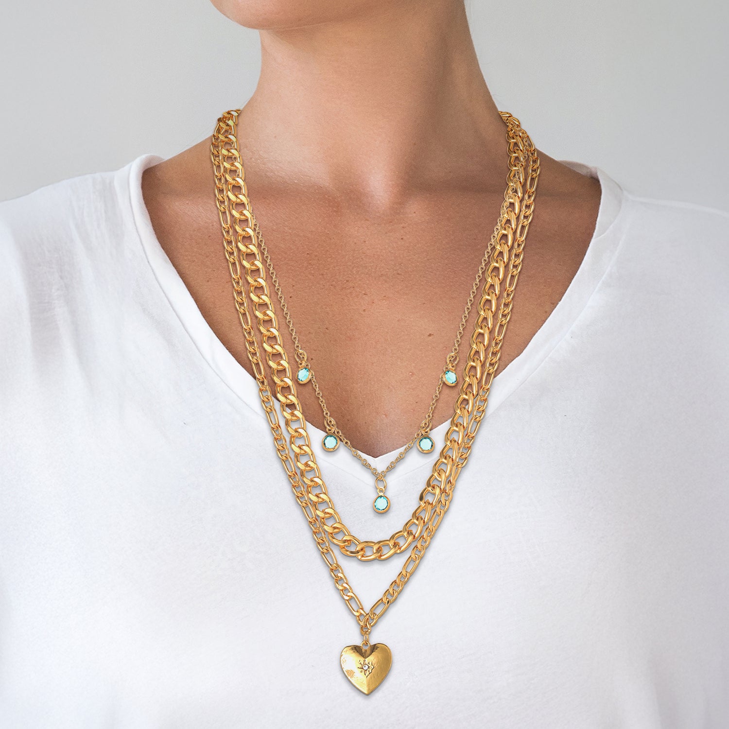 Jessica Simpson Gold-Tone Layered Necklace with Heart and Turquoise Accents
