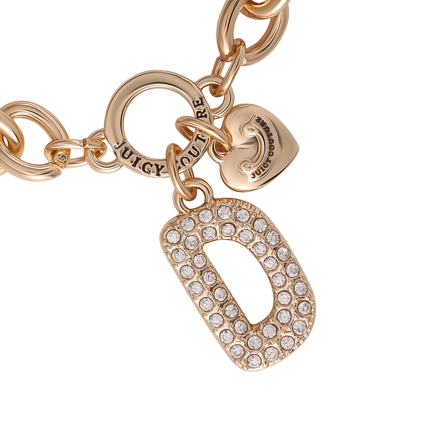 Juicy Couture Pavé Initial Charm Bracelet - 7.5'' Gold Tone Link - D
