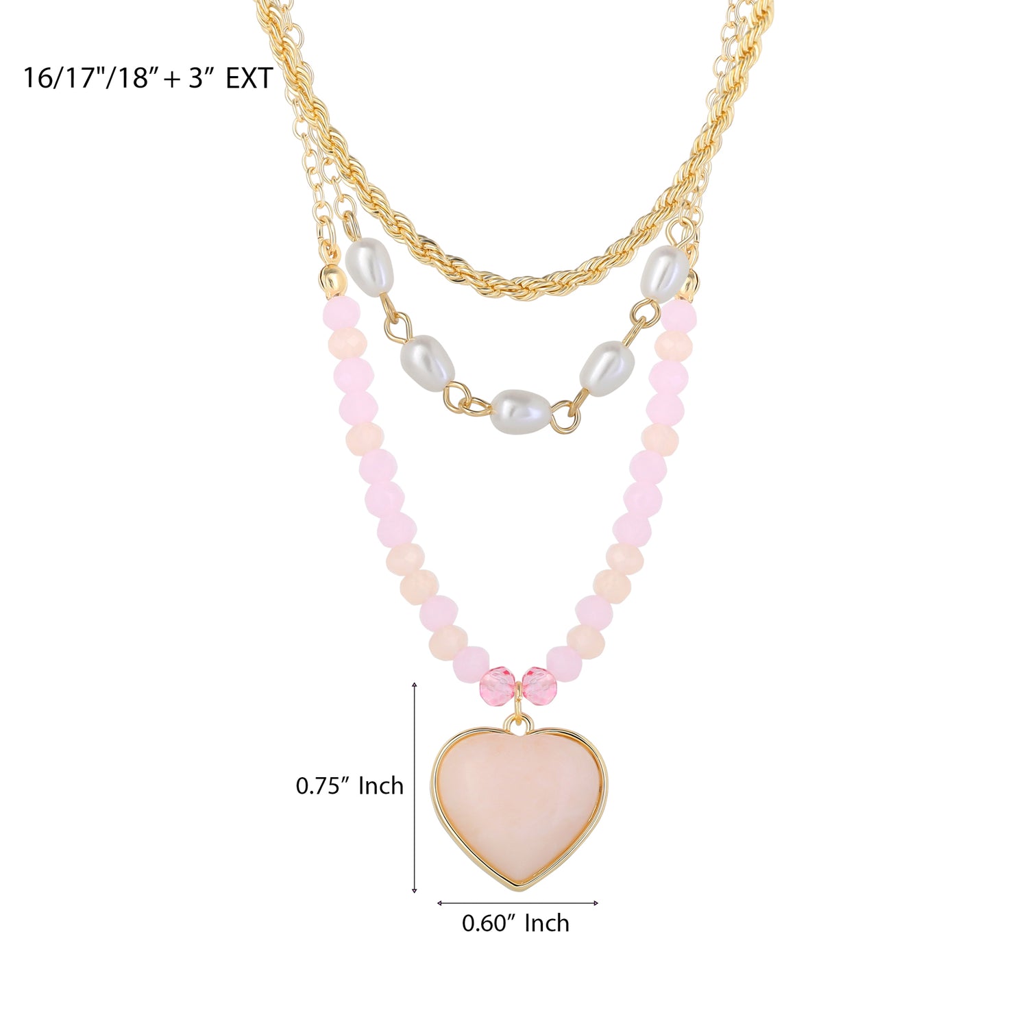Celebrity Pink Heart Necklaces for Women 3-Piece Set Gold-Tone, Pink Beads