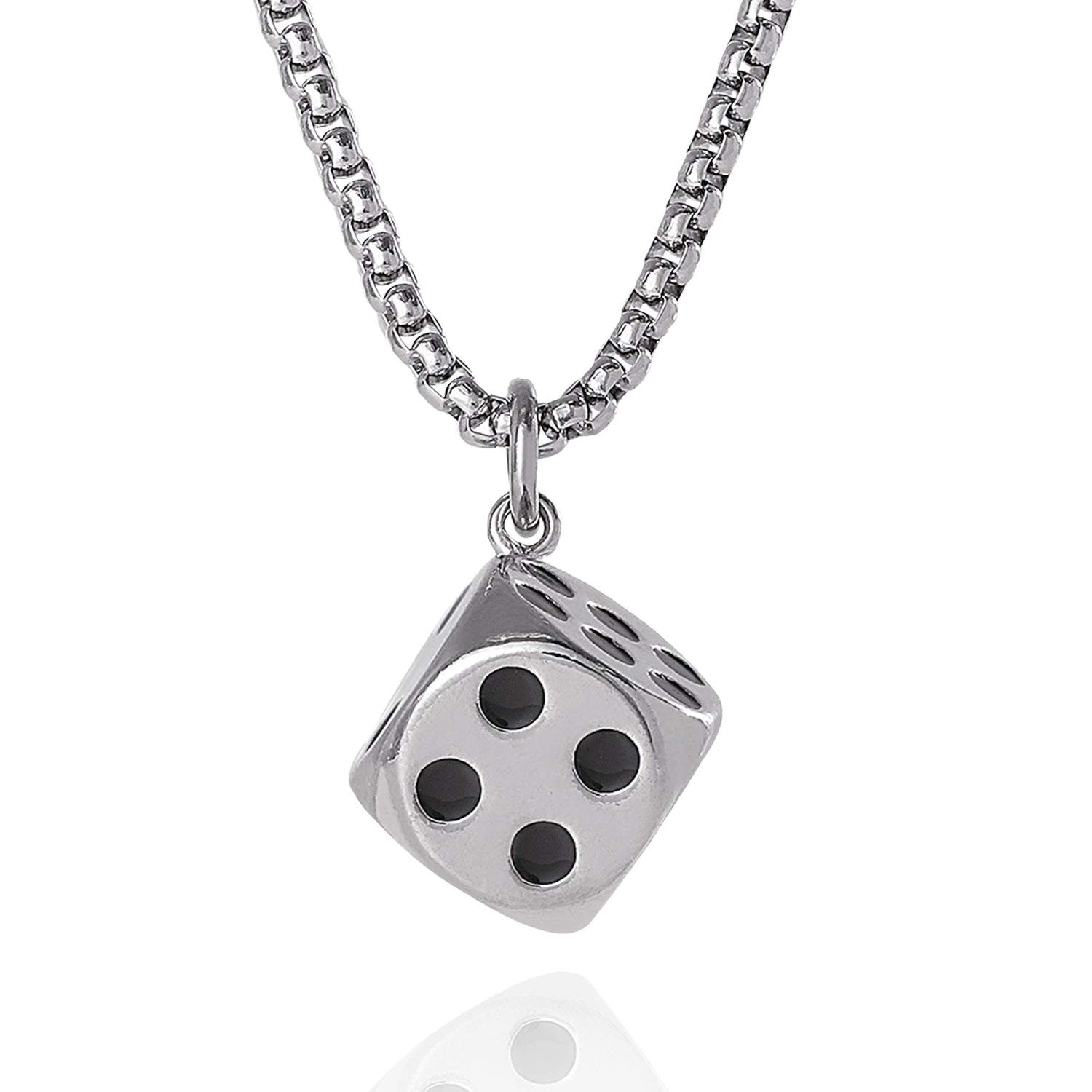 Lucky Brand Mens Dice Pendant Necklace - 22'' Stainless Steel Box Chain