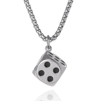 Lucky Brand Mens Dice Pendant Necklace - 22'' Stainless Steel Box Chain