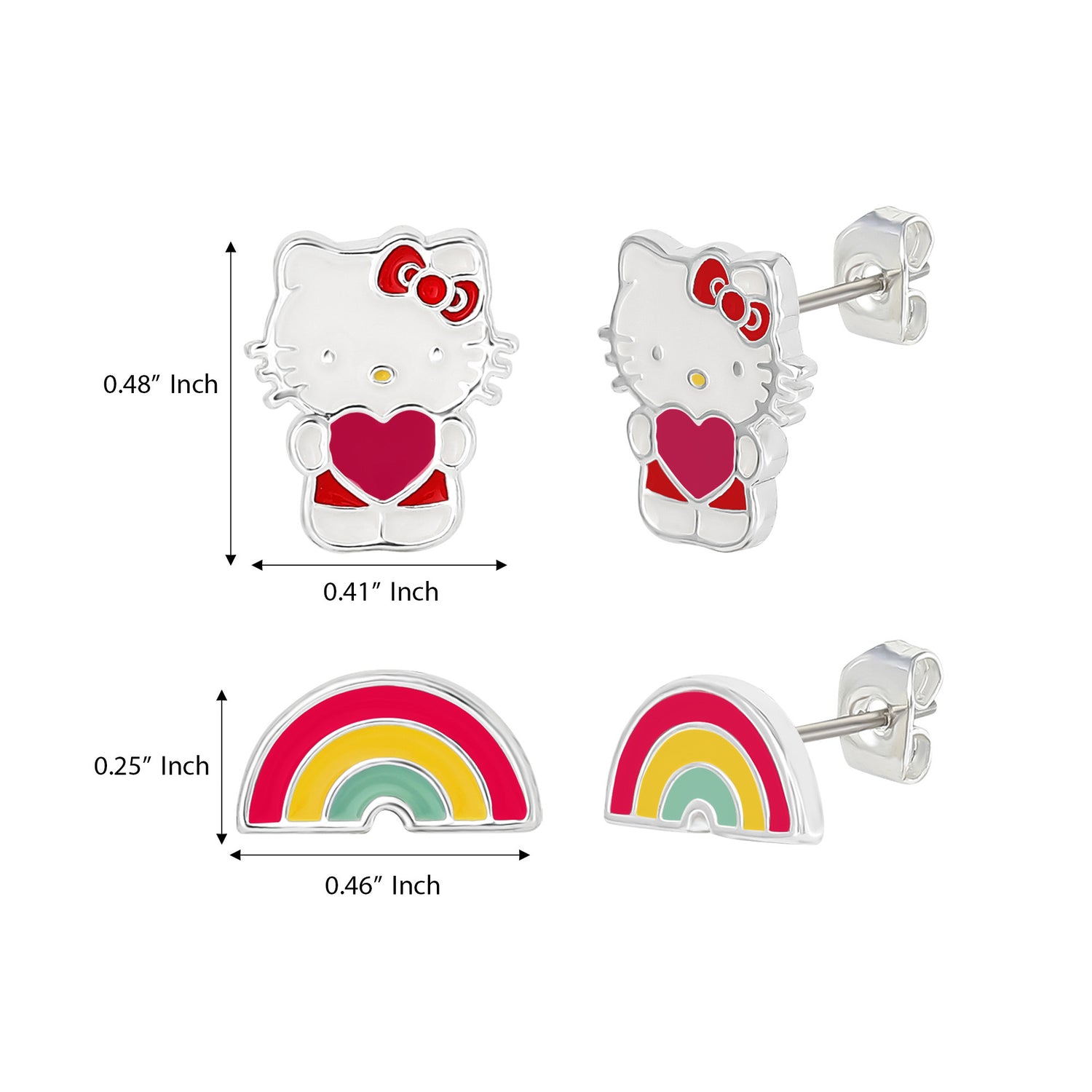 Hello Kitty Stud Earrings Set for Women, 2 Pairs, Sanrio Studs