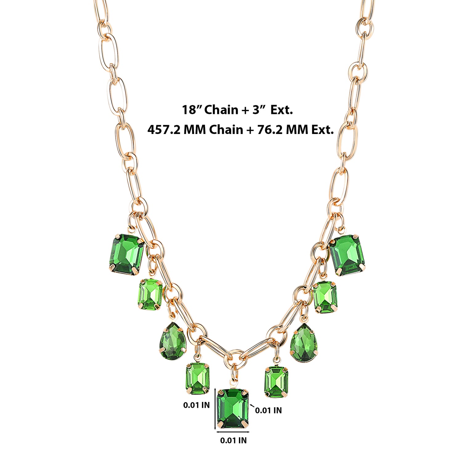 JS Jessica Simpson Green Gem Drop Charm Necklace in Gold-Tone Chain