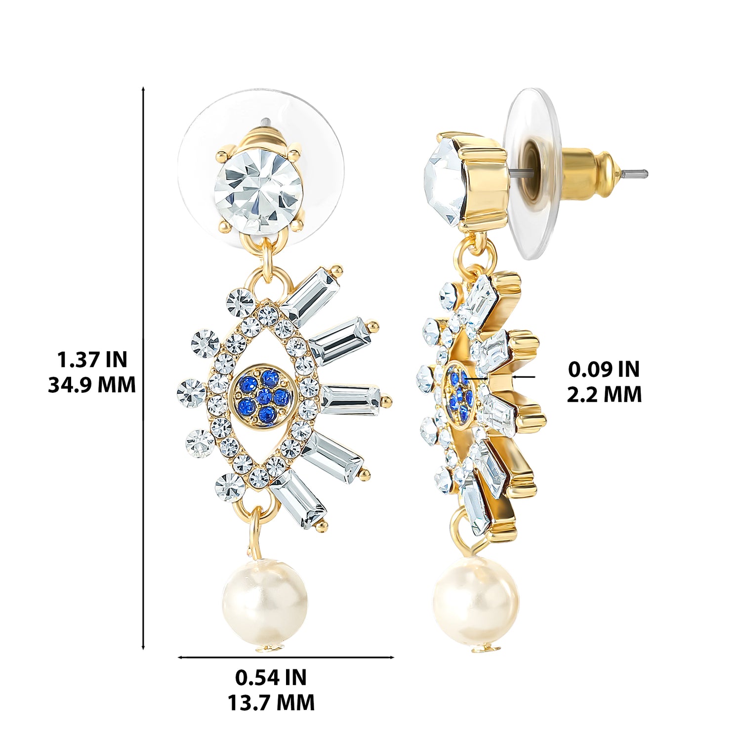 Jessica Simpson Womens Evil Eye Dangle Earrings - Gold-Tone Evil Eye Earrings with Pearl and Rhinestones
