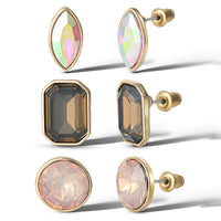 Jessica Simpson Multi-Stone Stud Black Pink and AB Cyrstal Earring Set - 3 Pairs