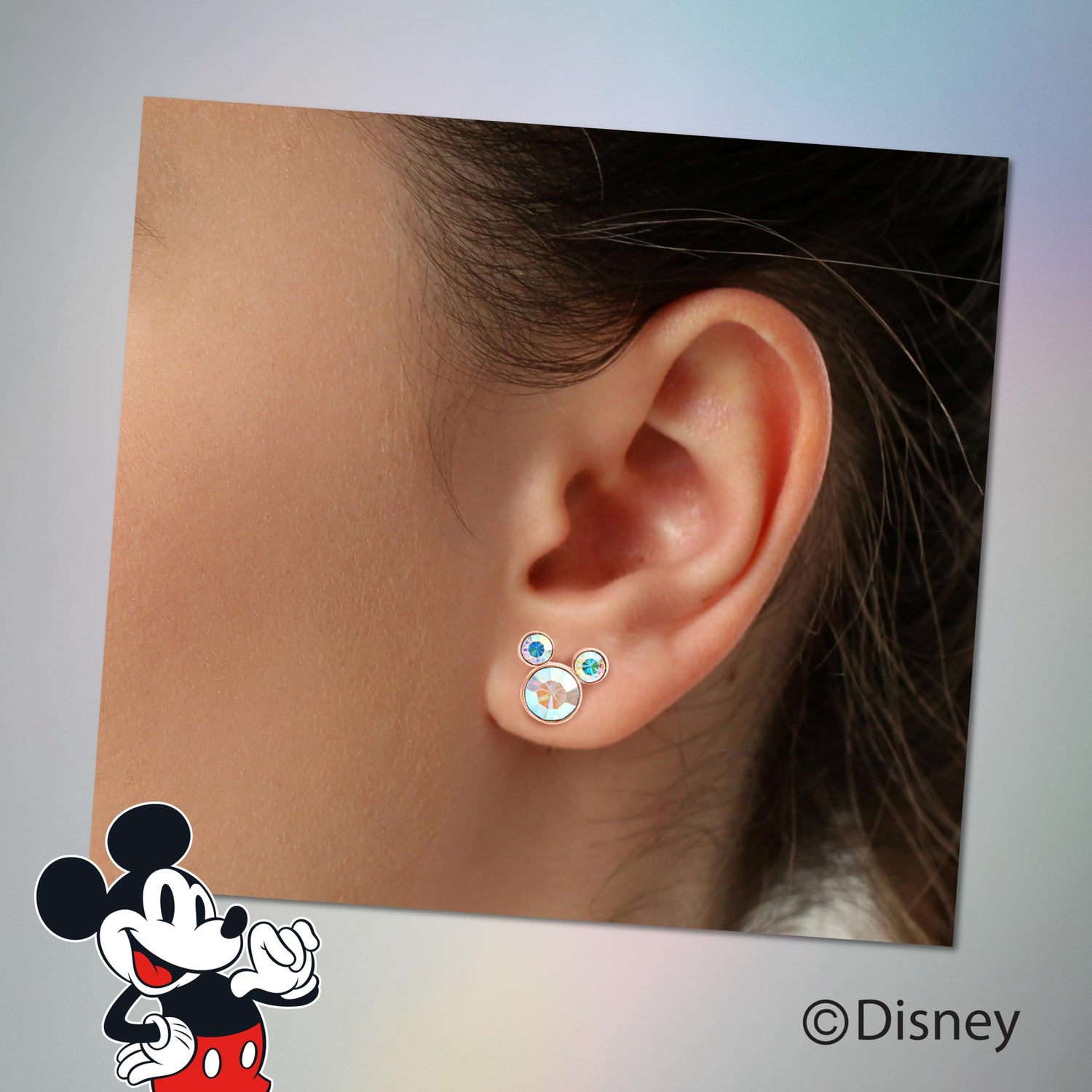 Disney Mickey Mouse Aurora Boreal Crystal Stud Earrings, Flash-Plated Earrings Official License