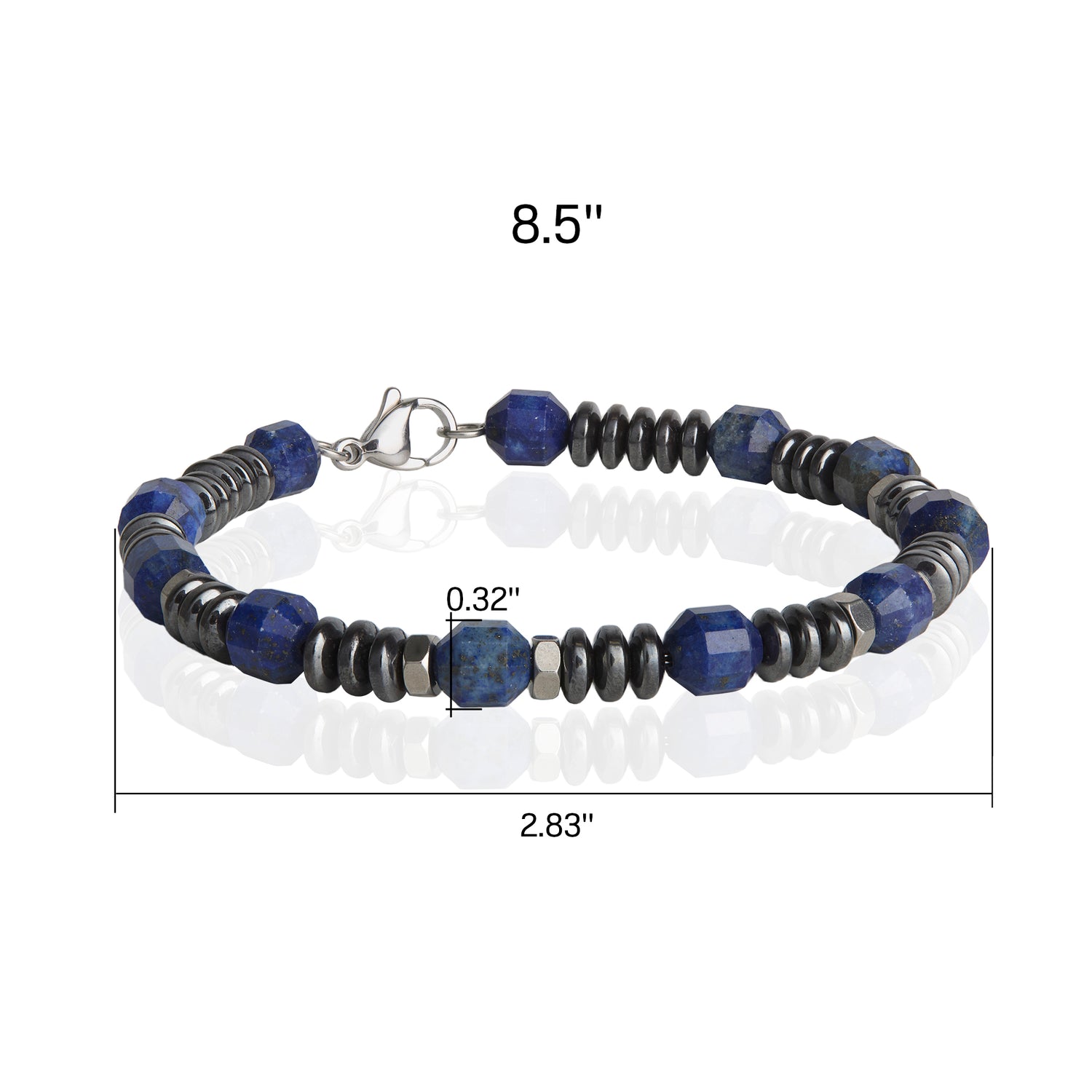 Lucky Brand Blue and Black Beaded Bracelets for Men, Lapis and Hematite - 8.5''