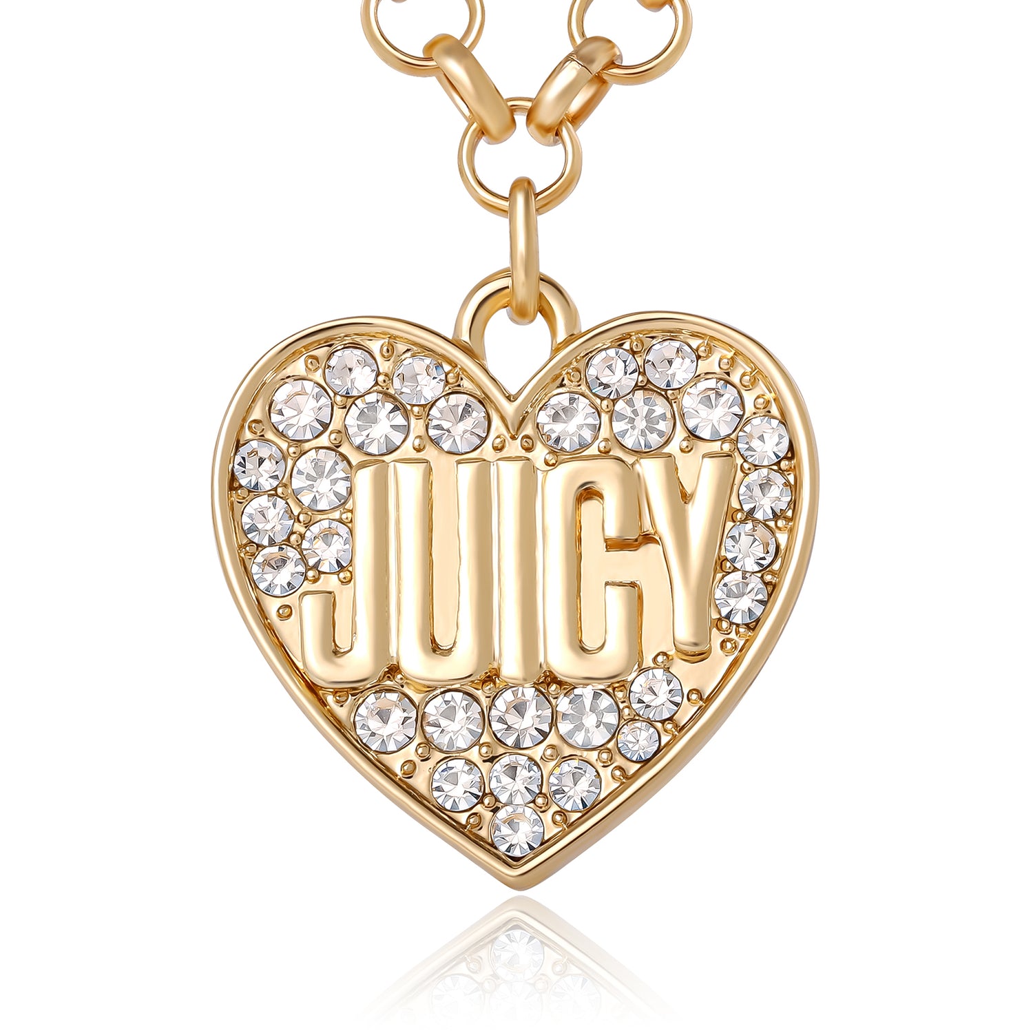 Juicy Couture Pave Logo Heart Necklace, 18"+2" Gold-Tone JUICY Necklace for Women with Glass Stones