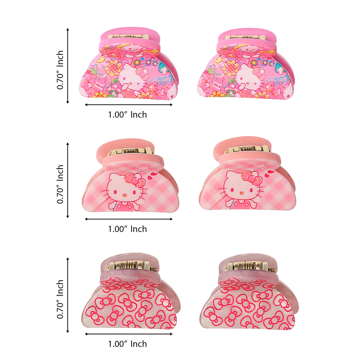 Hello Kitty Hair Clips Claw Small 6-Piece Set Official License, 3 Designs