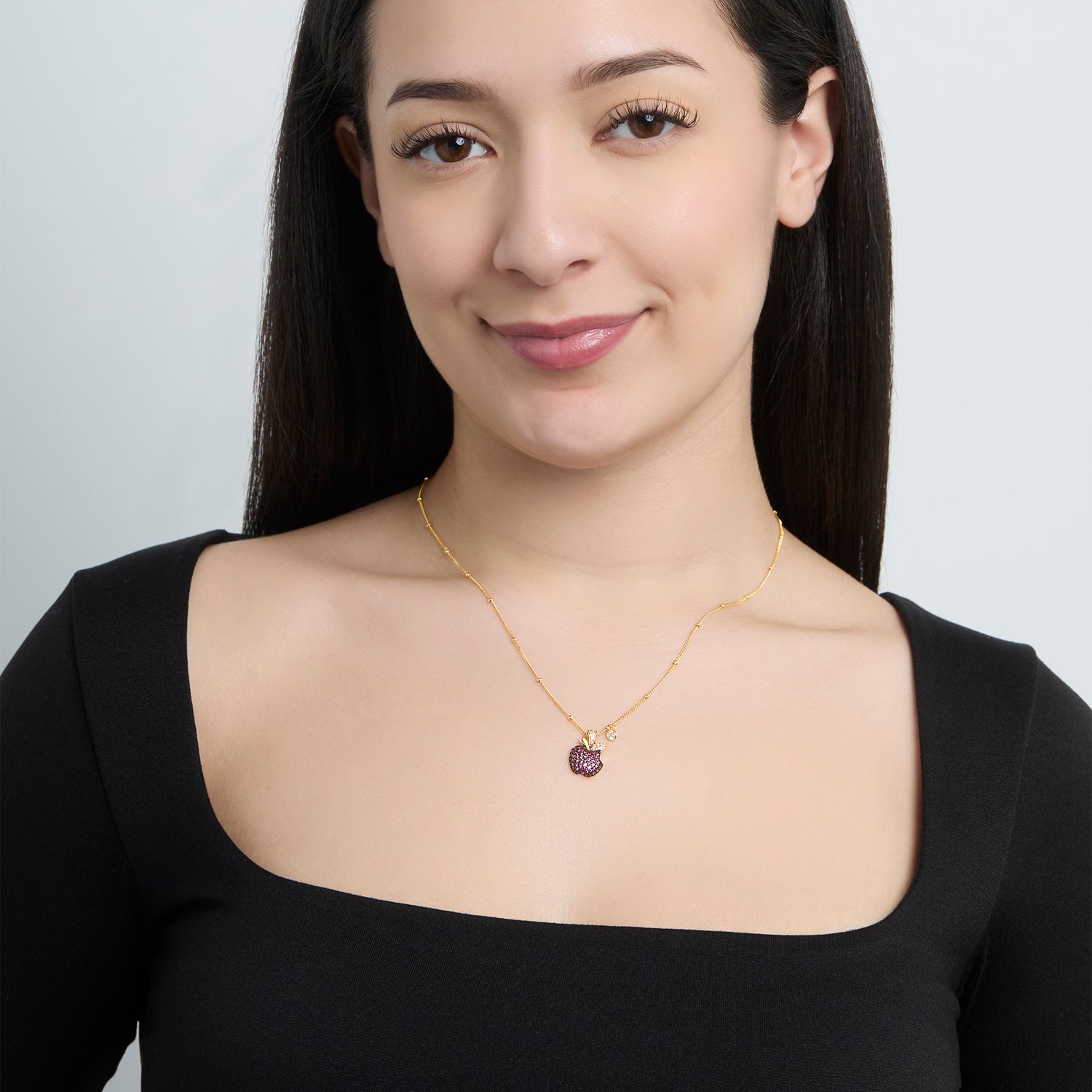 Disney Snow White Pink Pavé Apple Pendant Necklace in Gold-Tone