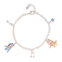 Bluey Bracelet with 5 Charms Official License, 6.75"+.75" - Silver Tone