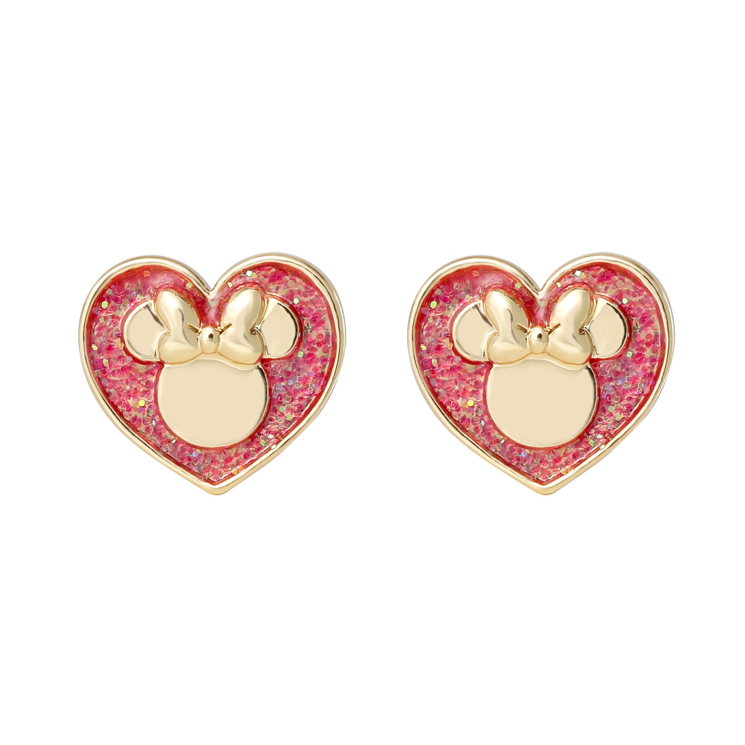 Disney Minnie Mouse Glitter Gold Plated Brass Stud Earrings
