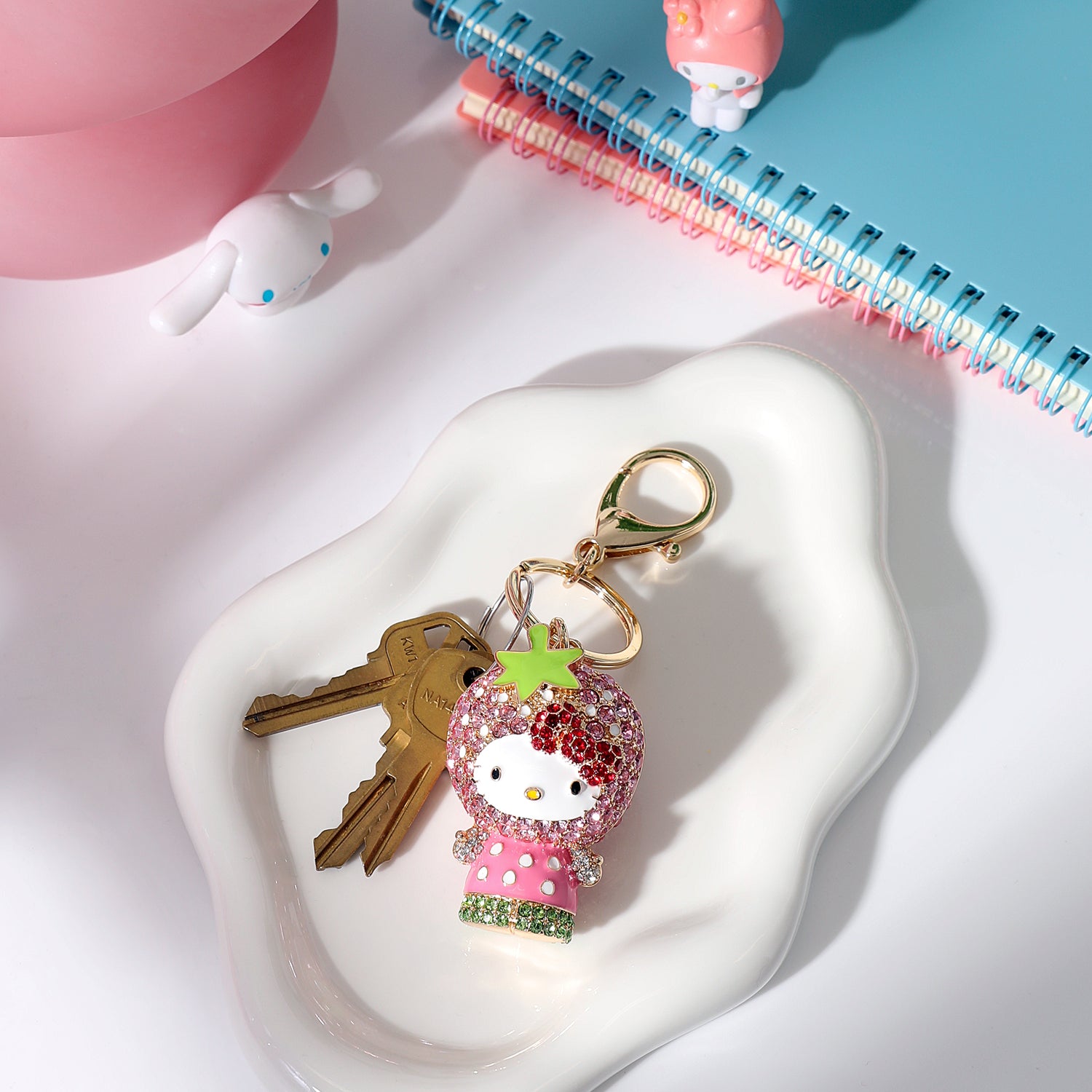 Hello Kitty x Strawberry Shortcake Crystal Pavé Bag Charm Keychain – Officially Licensed
