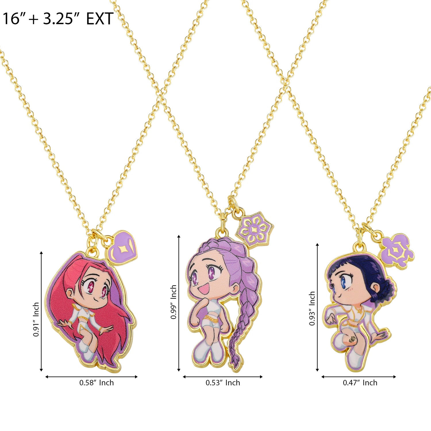 KPop Demon Hunters Rumi, Zoey, and Mira Necklace Set 3-Piece Official License, 3 Friendship Necklaces Gold-Tone, KPop Gifts