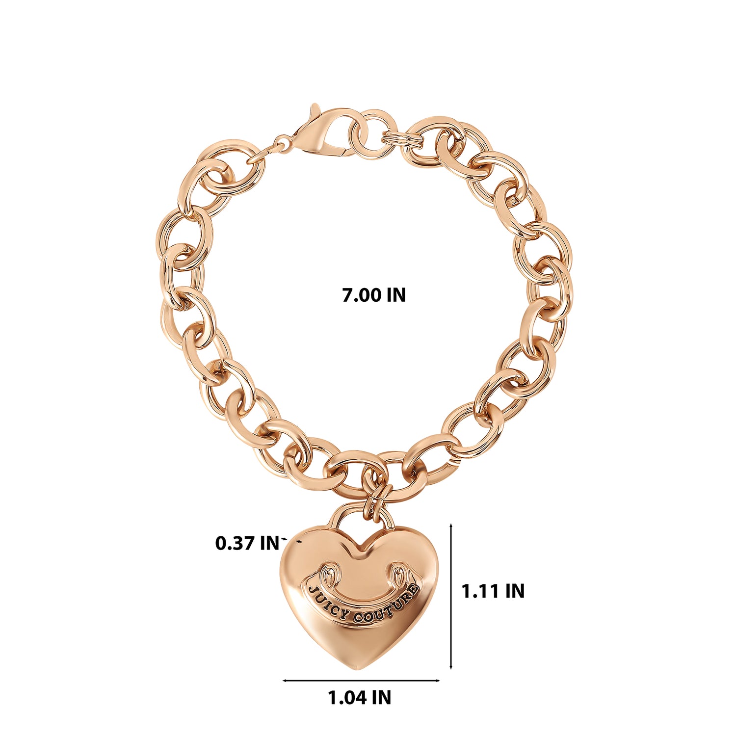 Juicy Couture 7" XL PUFFY HEART CHARM BRACELET -IMITATION YG PLT