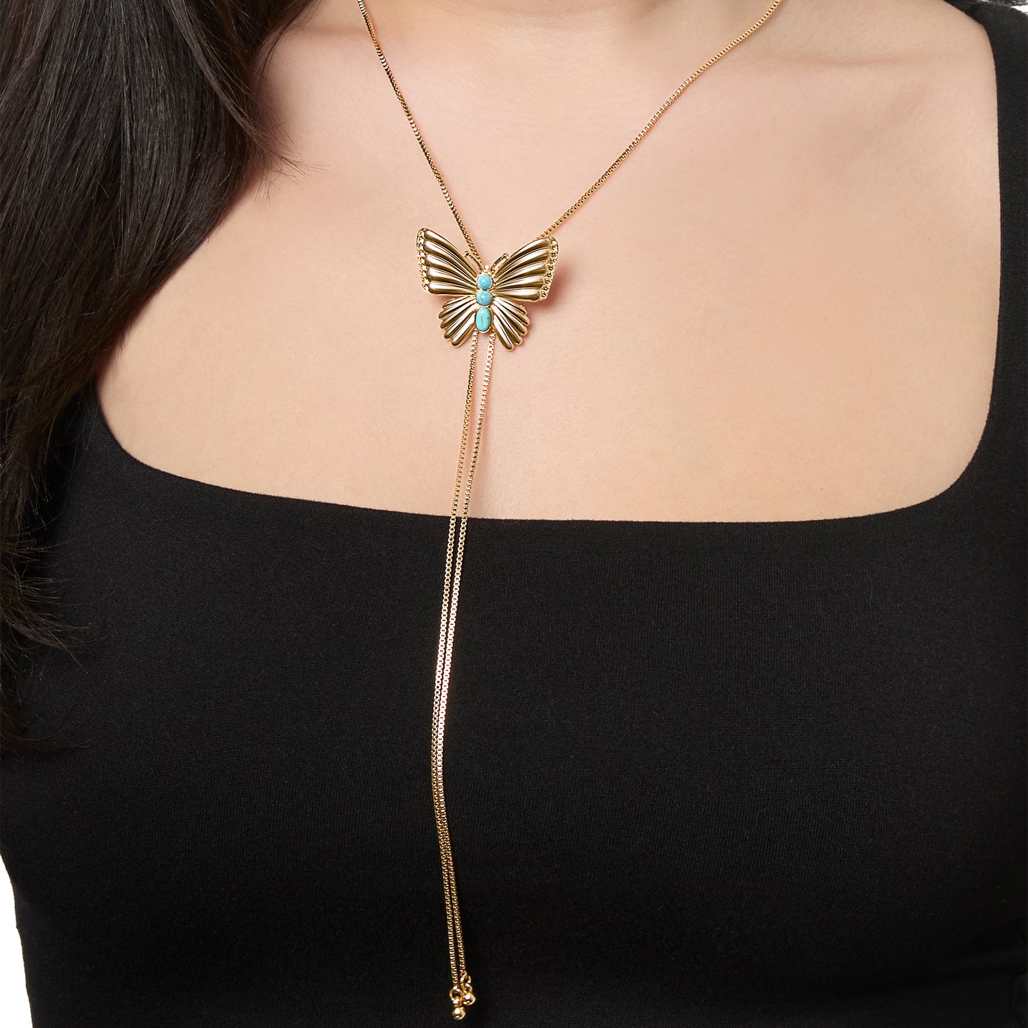 Jessica Simpson Gold-Tone Butterfly Y-Lariat Necklace with Green Crystal