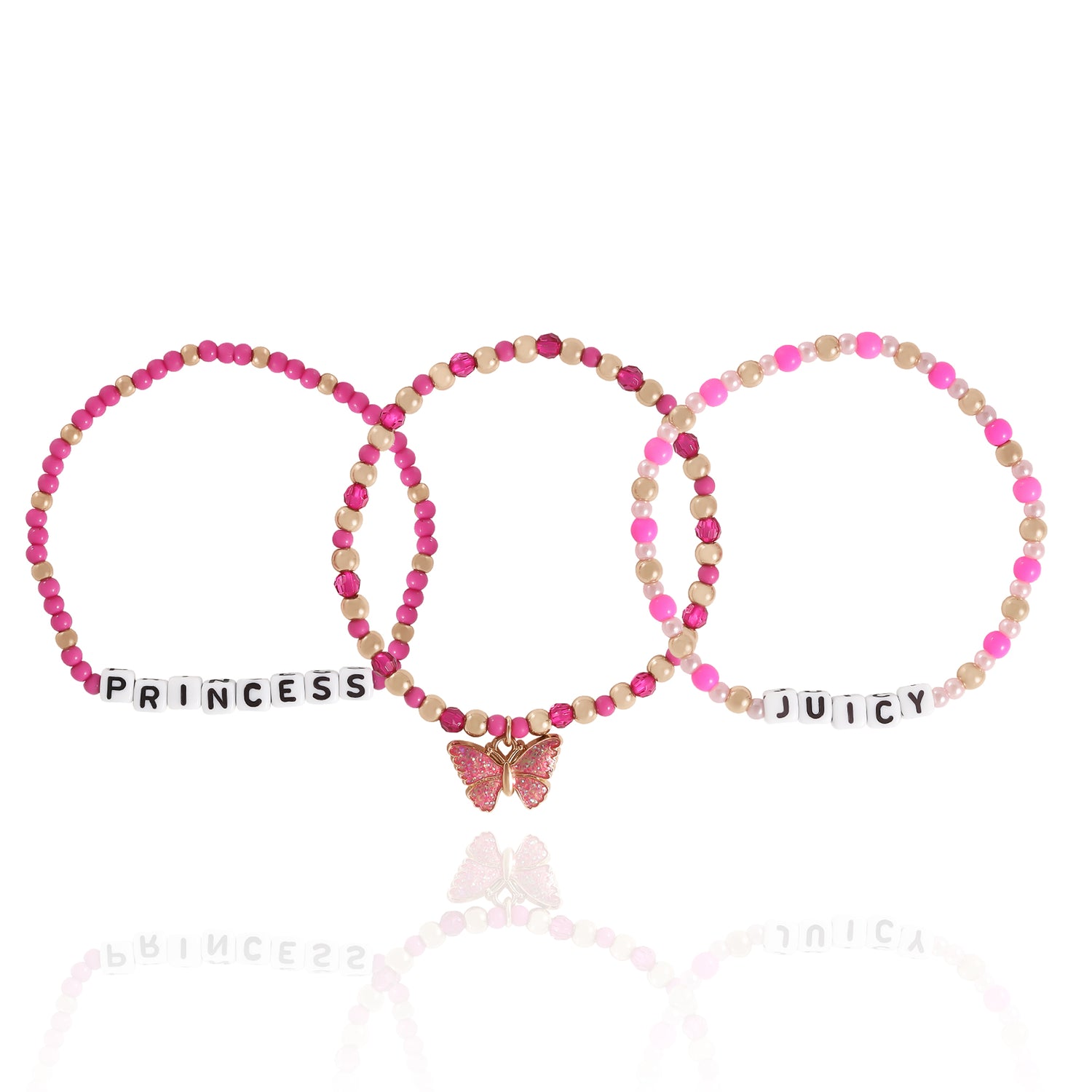 Juicy Couture Kids Beaded Bracelet Set – Juicy, Princess, & Butterfly Designs