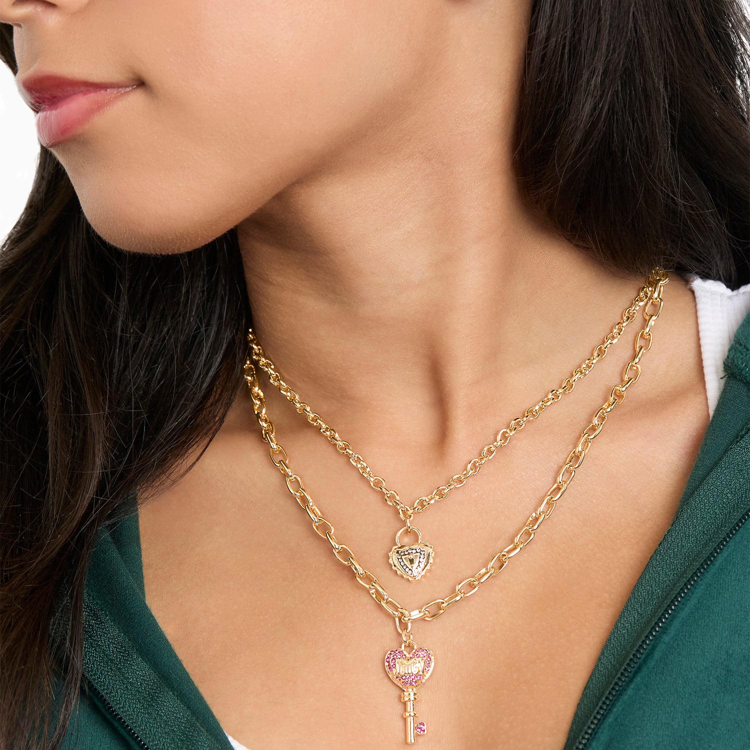 Juicy Couture Key Charm Layered Necklace and Lock Earring Set
